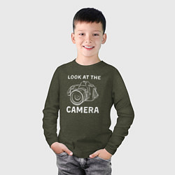 Лонгслив хлопковый детский Смотри в камеру, цвет: меланж-хаки — фото 2