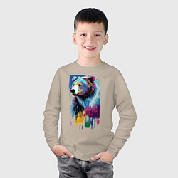 Лонгслив хлопковый детский Color bear - painting - neural network, цвет: миндальный — фото 2