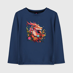 Лонгслив хлопковый детский Christmas angry dragon, цвет: тёмно-синий