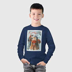 Лонгслив хлопковый детский Два мальчика с лыжными палками, цвет: тёмно-синий — фото 2