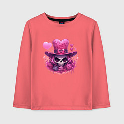 Лонгслив хлопковый детский Розовый череп с розовой шляпой ведьмы, цвет: коралловый