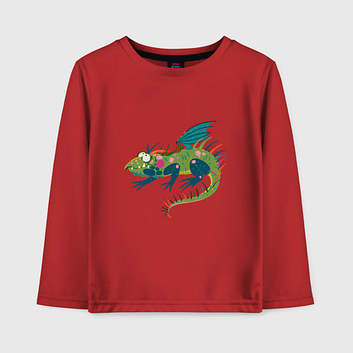 Детский лонгслив Забавный зеленый дракон ящерица символ 2024 года / Красный – фото 1