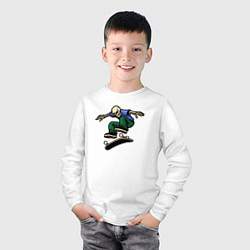 Лонгслив хлопковый детский Скелет скейтер, цвет: белый — фото 2