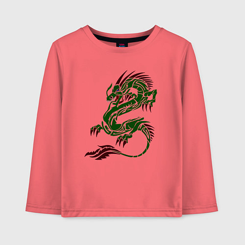 Детский лонгслив Символ года - зелёный дракон / Коралловый – фото 1