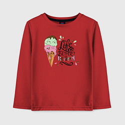 Лонгслив хлопковый детский Life is better with ice cream, цвет: красный