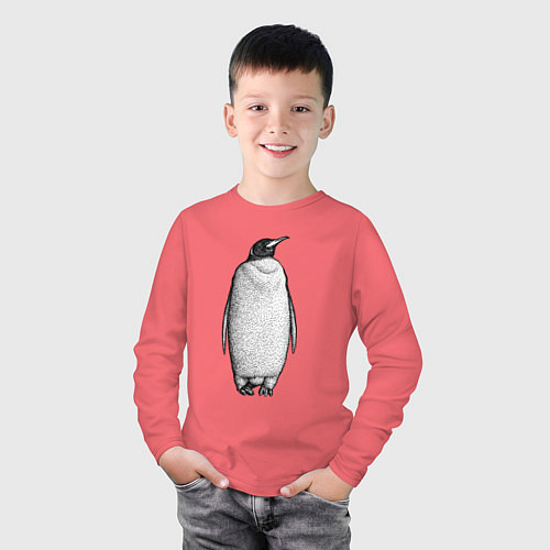 Детский лонгслив Пингвин стоит анфас / Коралловый – фото 3