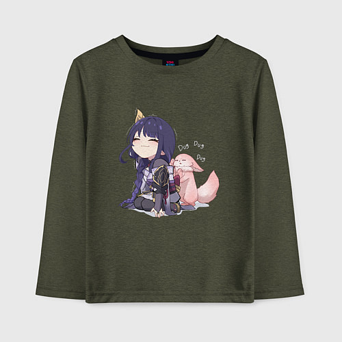 Детский лонгслив Шогун Райден и лисичка Мико / Меланж-хаки – фото 1