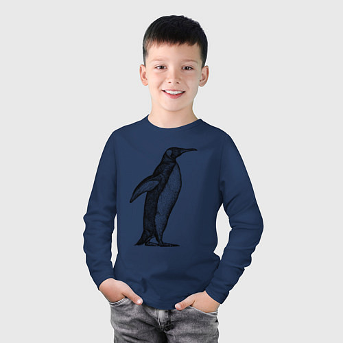 Детский лонгслив Пингвин сбоку / Тёмно-синий – фото 3
