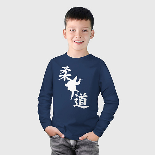 Детский лонгслив Дзюдо - иероглифы / Тёмно-синий – фото 3