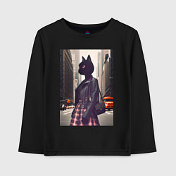 Лонгслив хлопковый детский Cat fashionista - New York - ai art, цвет: черный