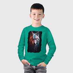 Лонгслив хлопковый детский Психоделический волк, цвет: зеленый — фото 2