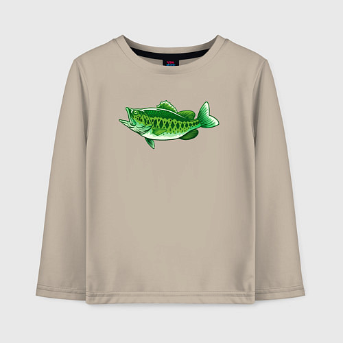 Детский лонгслив Зелёная рыбка / Миндальный – фото 1