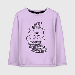 Лонгслив хлопковый детский Игрушечный мишка спит в сапожке для подарков - рас, цвет: лаванда