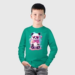 Лонгслив хлопковый детский Милая панда в розовых очках и бантике, цвет: зеленый — фото 2