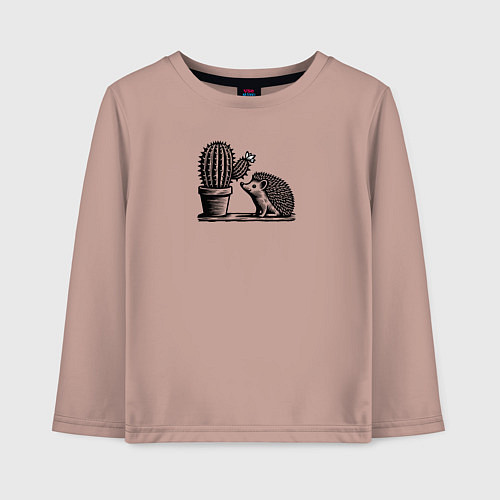 Детский лонгслив Ежик и кактус / Пыльно-розовый – фото 1