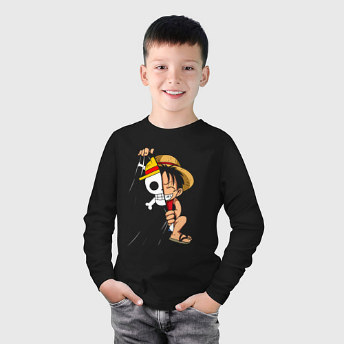 Детский лонгслив One Piece Луффи флаг / Черный – фото 3