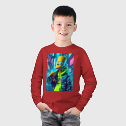Лонгслив хлопковый детский Барт Симпсон со скейтбордом - нейросеть, цвет: красный — фото 2