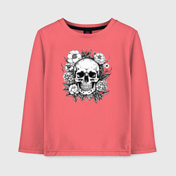 Лонгслив хлопковый детский Skull in flowers from napalm 696, цвет: коралловый