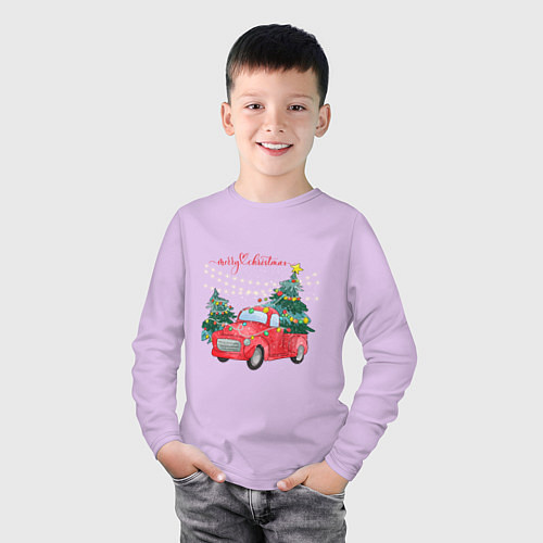 Детский лонгслив Красная машинка с елкой / Лаванда – фото 3