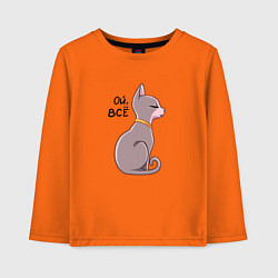 Лонгслив хлопковый детский Кошка сфинкс с надписью, цвет: оранжевый