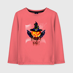 Лонгслив хлопковый детский Scary looking pumpkin with big swords, цвет: коралловый