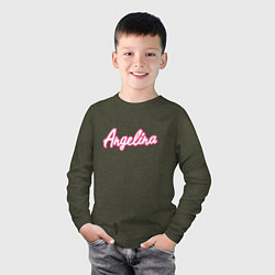 Лонгслив хлопковый детский Ангелина в стиле Барби - объемный шрифт, цвет: меланж-хаки — фото 2
