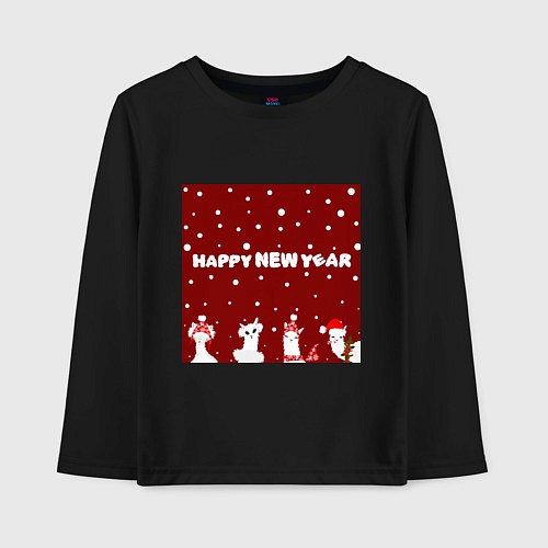 Детский лонгслив Новогодние ламы в шапочках / Черный – фото 1