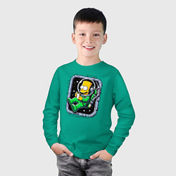 Лонгслив хлопковый детский Барт Симпсон с сэндвичем в космосе - нейросеть, цвет: зеленый — фото 2
