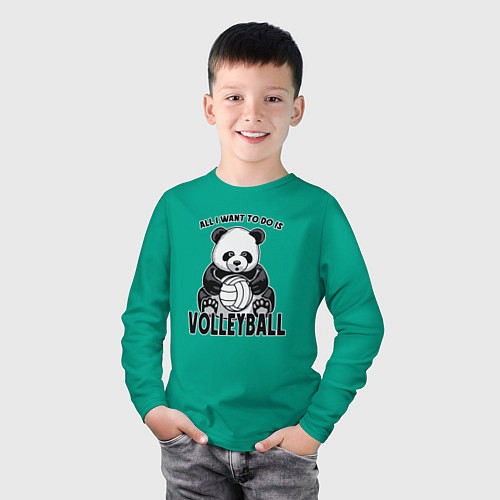 Детский лонгслив Panda volleyball / Зеленый – фото 3