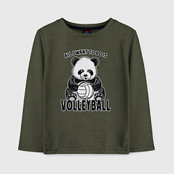 Лонгслив хлопковый детский Panda volleyball, цвет: меланж-хаки