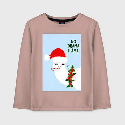 Детский лонгслив Лама Санта Клаус no drama llama / Пыльно-розовый – фото 1