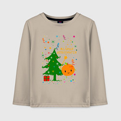 Лонгслив хлопковый детский Новогодняя мандаринка, цвет: миндальный