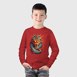 Лонгслив хлопковый детский Китайский дракон в огне, цвет: красный — фото 2