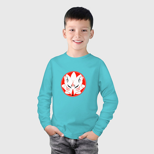 Детский лонгслив Маска японского демона-лиса / Бирюзовый – фото 3