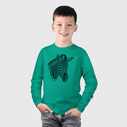 Лонгслив хлопковый детский Голова зебры гравюра, цвет: зеленый — фото 2
