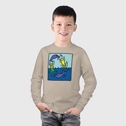 Лонгслив хлопковый детский Человечки и дельфины, цвет: миндальный — фото 2