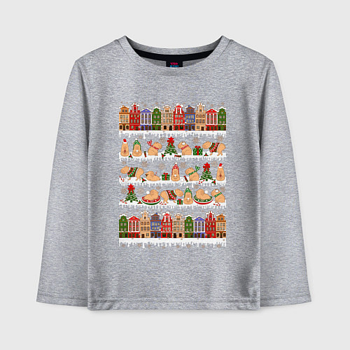 Детский лонгслив Капибара зимой на Новый год / Меланж – фото 1