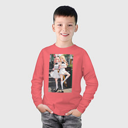 Лонгслив хлопковый детский Милые аниме тян, цвет: коралловый — фото 2