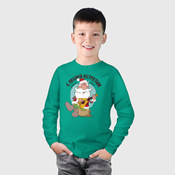 Лонгслив хлопковый детский Дед Мороз с балалайкой, цвет: зеленый — фото 2
