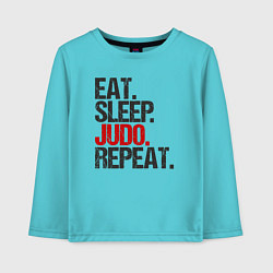 Лонгслив хлопковый детский Eat sleep judo repeat, цвет: бирюзовый