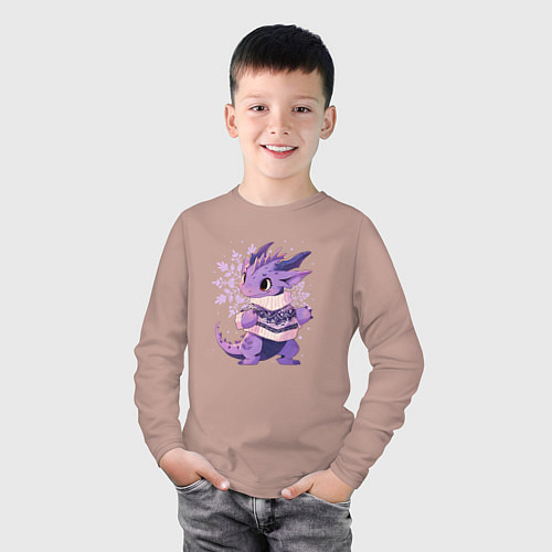 Детский лонгслив Фиолетовый дракон в свитере / Пыльно-розовый – фото 3