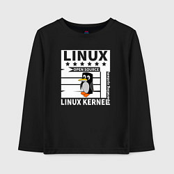 Лонгслив хлопковый детский Пингвин программист системы линукс, цвет: черный