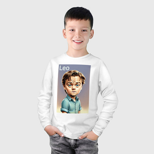 Детский лонгслив Мультяшный Леонардо Ди Каприо - нейросеть / Белый – фото 3