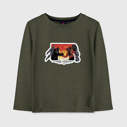 Детский лонгслив Титан Спикермен с титаном Камераменом / Меланж-хаки – фото 1