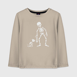 Лонгслив хлопковый детский Котик и скелет, цвет: миндальный