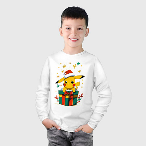 Детский лонгслив Новогодний пика-пика / Белый – фото 3