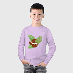 Лонгслив хлопковый детский Кокосы и листья, цвет: лаванда — фото 2