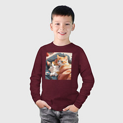 Лонгслив хлопковый детский Милые котята под одеялом, цвет: меланж-бордовый — фото 2