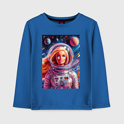 Лонгслив хлопковый детский Красавица Барби в космосе - нейросеть, цвет: синий