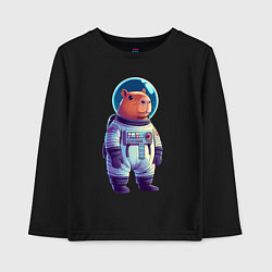 Лонгслив хлопковый детский Капибара бравый космонавт, цвет: черный
